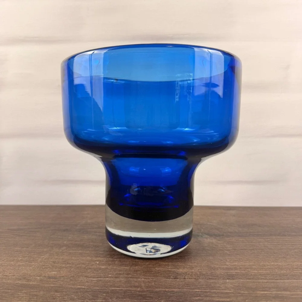 Blenko 596 Persian Blue Art Glass Vase Mid Century Modern - READ